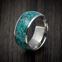 Titanium and Chrysocolla Men's Ring Custom Made Stone Inlay Band