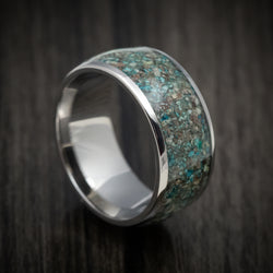 Titanium and Ocean Jasper Men's Ring Custom Made Stone Inlay Band