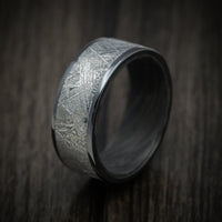 Black Titanium and Gibeon Meteorite Men's Ring with Forged Carbon Fiber Sleeve Custom Made Band
