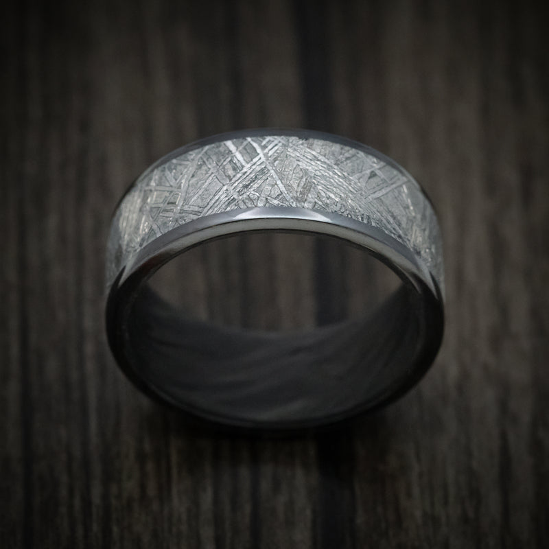 Black Zirconium and Gibeon Meteorite Men's Ring with Forged Carbon Fiber Sleeve Custom Made Band
