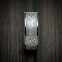 Black Titanium and Gibeon Meteorite Men's Ring with Forged Carbon Fiber Sleeve Custom Made Band