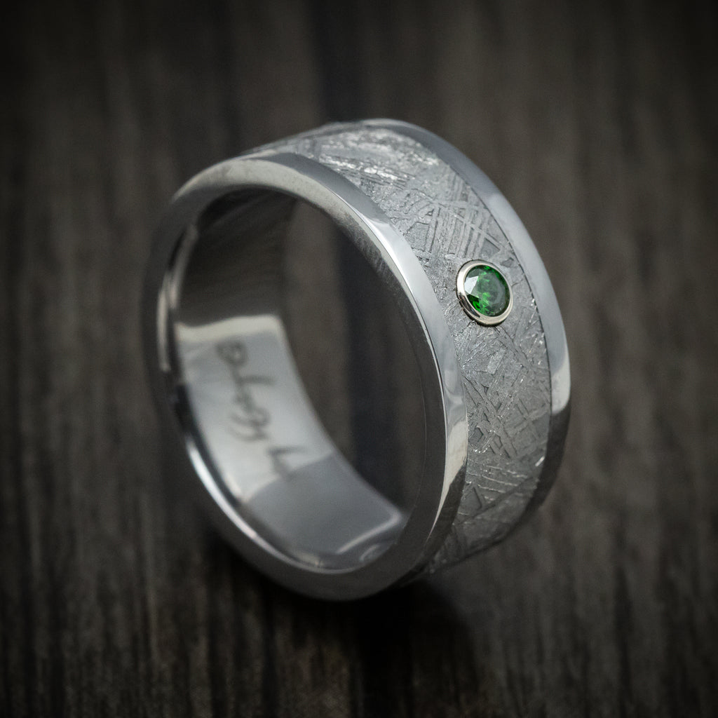Tantalum and Meteorite Men s Ring with Green Diamond Custom Made Band REVOLUTION