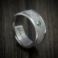 Tantalum and Meteorite Men's Ring with Green Diamond Custom Made Band