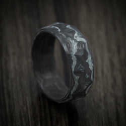 Two-Tone Marbled and Faceted Carbon Fiber Men's Ring Custom Made Band