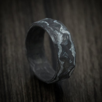 Two-Tone Marbled and Faceted Carbon Fiber Men's Ring Custom Made Band