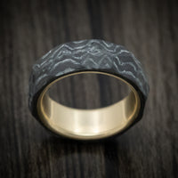 Two-Tone Marbled and Faceted Carbon Fiber Men's Ring with Brass Sleeve Custom Made Band