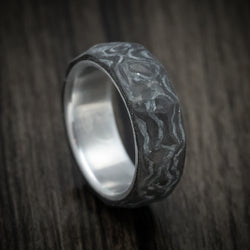 Two-Tone Marbled and Faceted Carbon Fiber Men's Ring with Aluminum Sleeve Custom Made Band