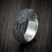 Two-Tone Marbled and Faceted Carbon Fiber Men's Ring with Aluminum Sleeve Custom Made Band