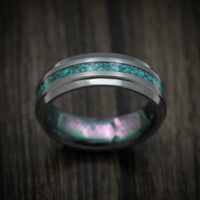 Black Zirconium Men's Ring with Black Mother of Pearl Sleeve and Chrysocolla Stone Inlay Custom Made