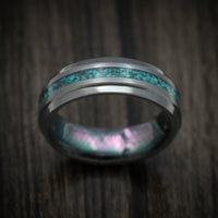 Black Titanium Men's Ring with Black Mother of Pearl Sleeve and Chrysocolla Stone Inlay Custom Made
