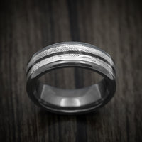 Black Zirconium Men's Ring with Marble Kuro Damascus Steel and Onyx Stone Inlay Custom Made