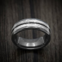 Black Titanium Men's Ring with Marble Kuro Damascus Steel and Onyx Stone Inlay Custom Made
