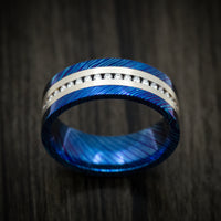 Kuro-Ti Men's Ring with Silver Inlay and Half-Eternity Lab Diamonds Custom Made Ring