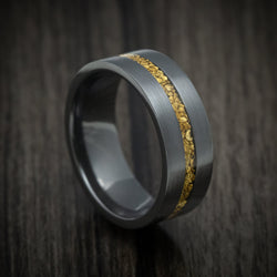 Black Titanium and 24K Raw Gold Nugget Men's Ring Custom Made Band