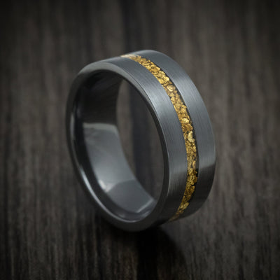 Black Titanium or Black Zirconium Custom Men's Ring with 24K Raw Gold Nugget