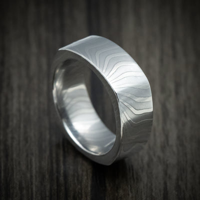 Damascus Steel Squared Men's Ring Custom Made Band