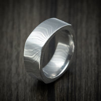 Damascus Steel Squared Men's Ring Custom Made Band