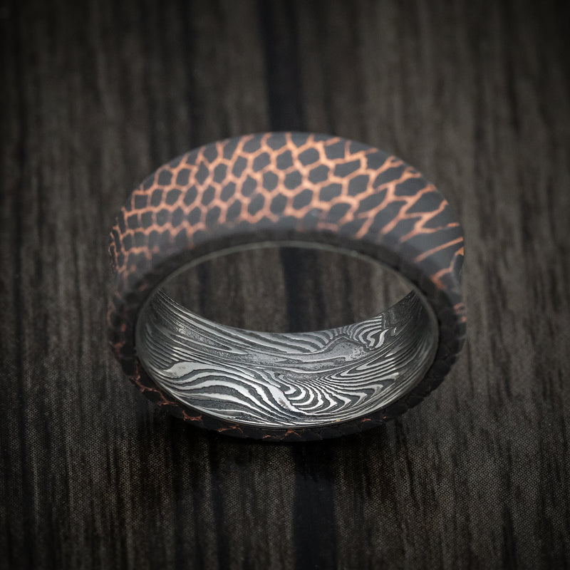 Darkened Superconductor Men's Ring with Sunset Kuro Damascus Steel Sleeve