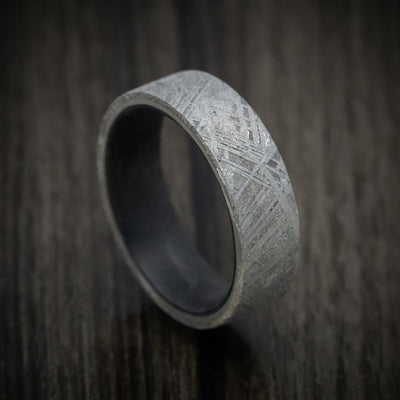 Gibeon Meteorite Men's Ring with Forged Carbon Fiber Sleeve Custom Made Band