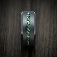 Black Zirconium and Green Diamond Men's Ring with 14K Gold Sleeve Custom Made Band