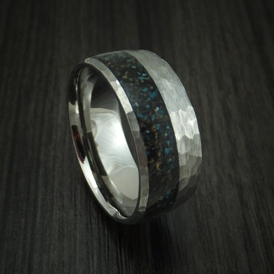 Titanium And Black Dinosaur Bone with Turquoise Ring Custom Made Fossil Band