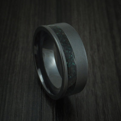 Black Titanium And Black Dinosaur Bone with Malachite Ring Custom Made Fossil Band
