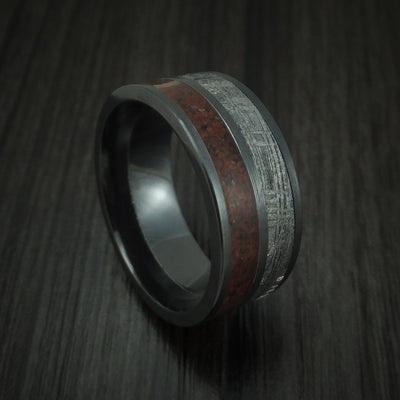 Black Titanium Mixed Dinosaur Bone And Gibeon Meteorite Ring Custom Made Fossil Band