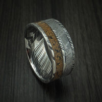 Kuro Damascus Steel Mixed Dinosaur Bone And Gibeon Meteorite Ring Custom Made Fossil Band