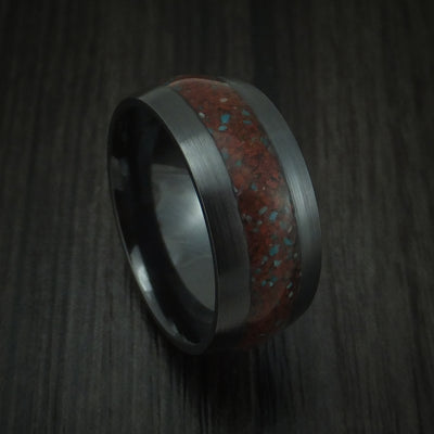 Black Zirconium Red Dinosaur Bone with Turquoise Ring Custom Made Fossil Band