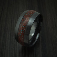 Black Titanium Red Dinosaur Bone with Turquoise Ring Custom Made Fossil Band