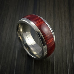 Wood Ring and Titanium Ring inlaid with Red Heart WOOD Custom Made to Any Size and Optional Wood Types