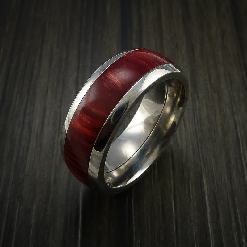 Wood Ring and Titanium Ring inlaid with Red Heart WOOD Custom Made to Any Size and Optional Wood Types
