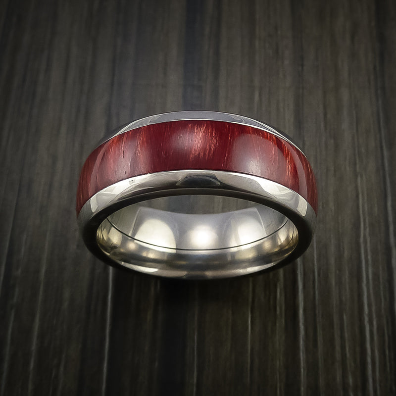 Wood Ring and Titanium Ring inlaid with Red Heart WOOD Custom Made to Any Size and Optional Wood Types
