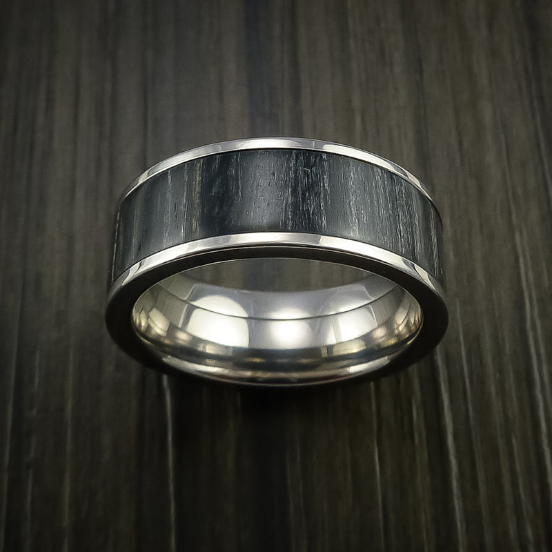Wood Ring and Titanium Ring inlaid with CHARCOAL WOOD Custom Made to Any Size and Optional Wood Types