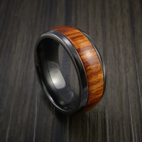 Wood Ring and BLACK ZIRCONIUM Ring inlaid with Osage ORANGE WOOD Custom Made to Any Size and Optional Wood Types