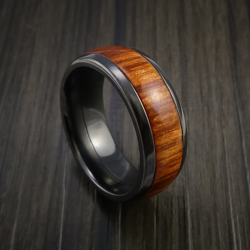 Black Titanium Men's Ring with Wood Inlay Custom Made Wedding Band ...