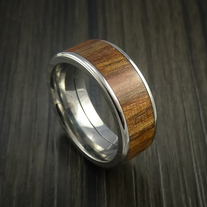 Wood Ring and Titanium Ring inlaid with Teak Hardwood Custom Made to Any Size and Optional Wood Types