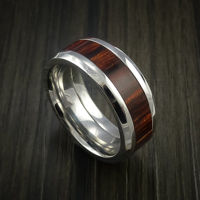 Cocobolo Wood Ring Inlaid in Cobalt Chrome Custom Made to Any Size and Optional Wood Types