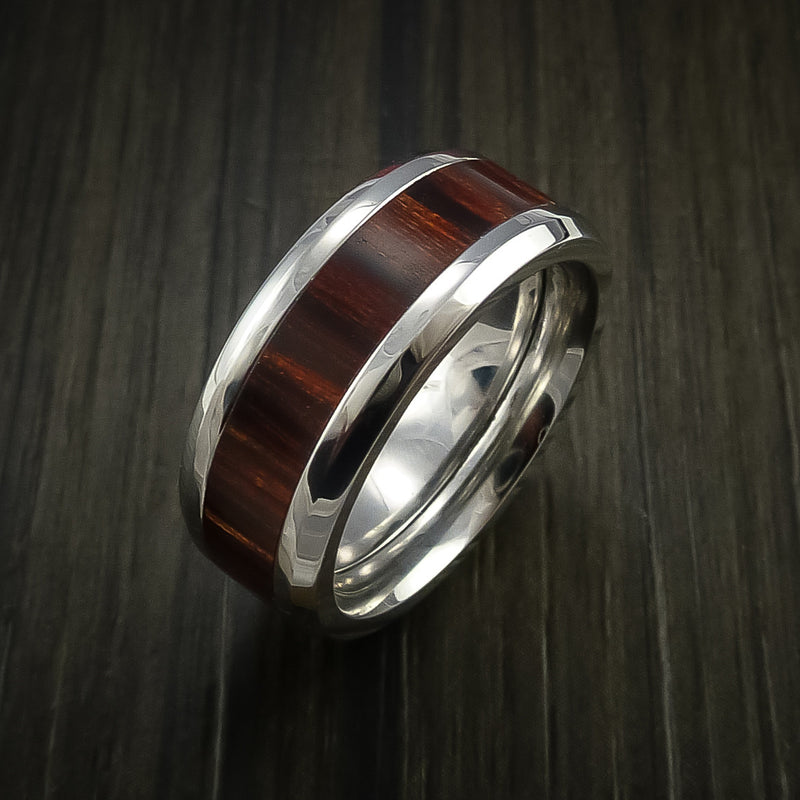 Cocobolo Wood Ring Inlaid in Cobalt Chrome Custom Made to Any Size and Optional Wood Types