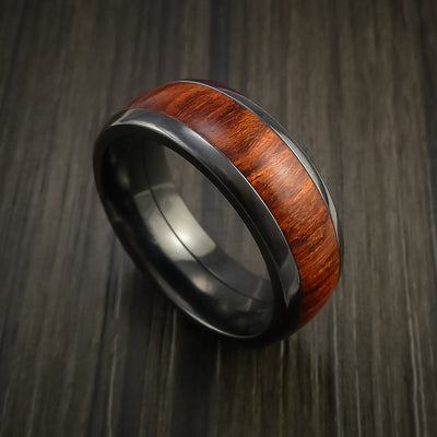 Wood Ring and Black Zirconium Band inlaid with Hardwood Custom Made