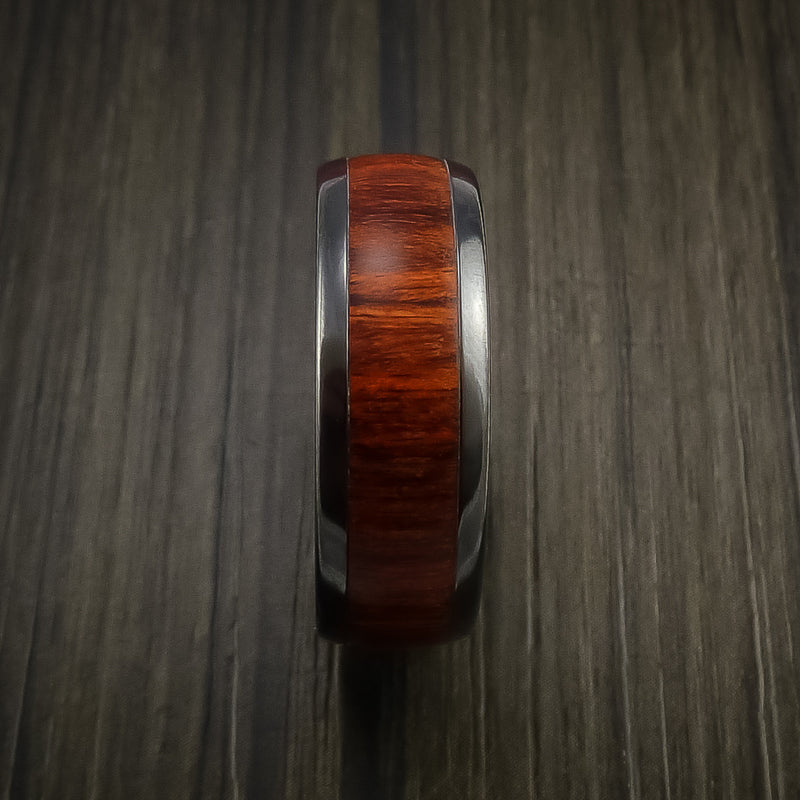 Wood Ring and Black Zirconium Band inlaid with Hardwood Custom Made