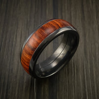 Wood Ring and Black Zirconium Band inlaid with Hardwood Custom Made