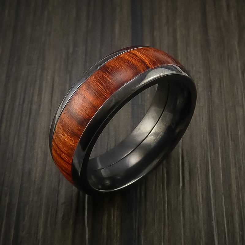 Wood Ring and Black Titanium Band inlaid with Hardwood Custom Made
