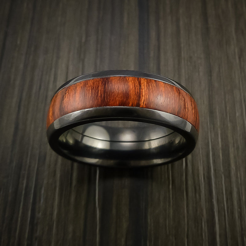 Wood Ring and Black Titanium Band inlaid with Hardwood Custom Made