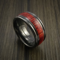 Wood Ring and BLACK ZIRCONIUM Ring inlaid with COCOBOLO WOOD Custom Made to Any Size and Optional Wood Types