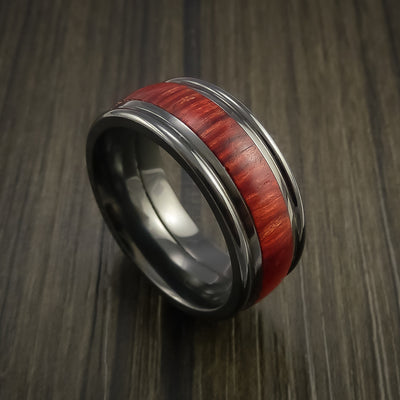 Wood Ring and BLACK ZIRCONIUM Ring inlaid with COCOBOLO WOOD Custom Made to Any Size and Optional Wood Types