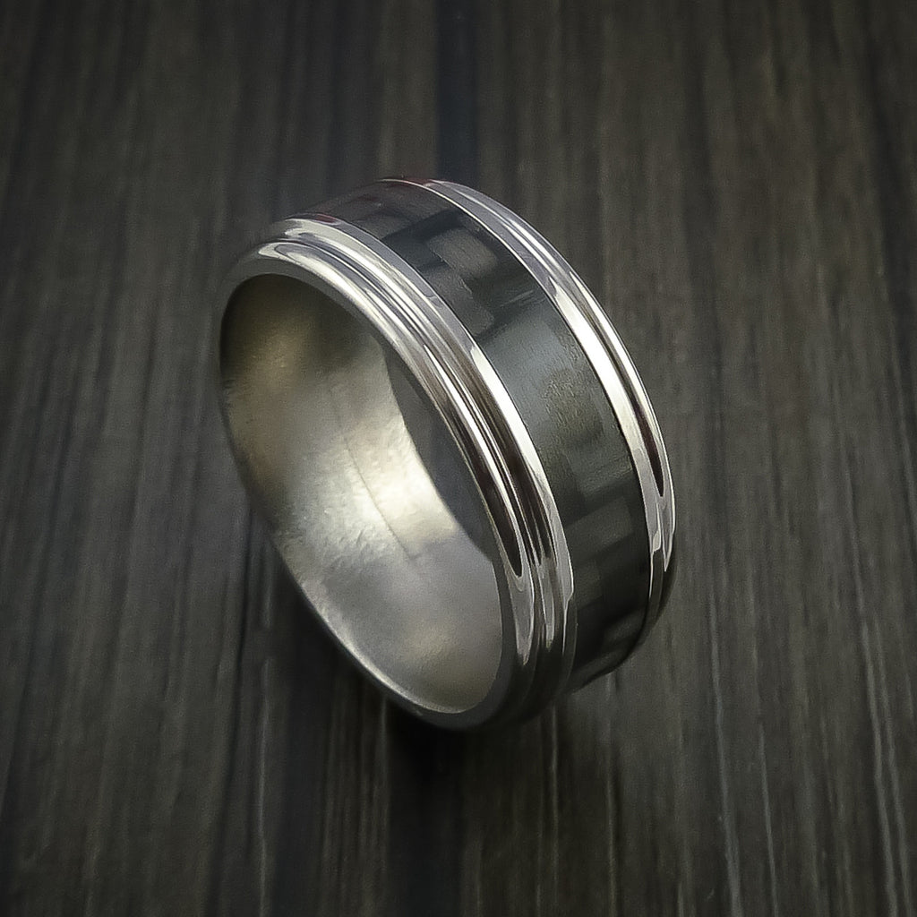 6mm Titanium Comfort Fit Wedding Band - Laser Etched Old Letter Pattern, Sizes 4-11