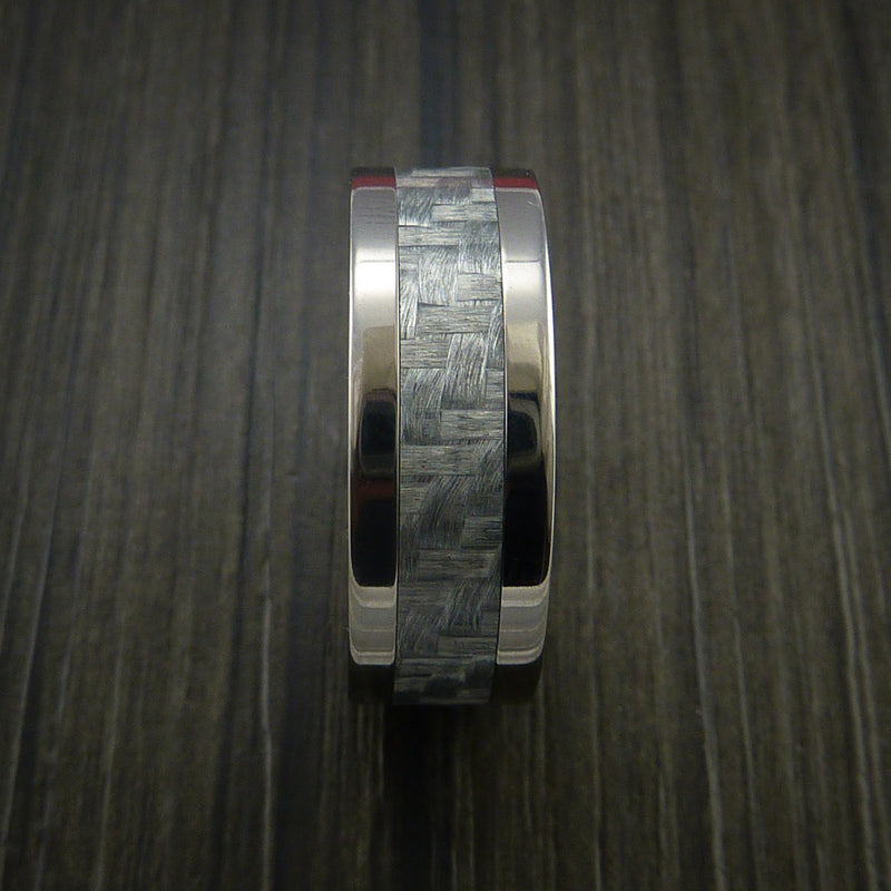 Titanium Ring with Silver Texalium Inlay with Carbon Fiber Style Weave Pattern