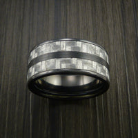 Black Zirconium Ring with Silver Texalium Inlay with Carbon Fiber Style Weave Pattern