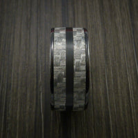 Black Zirconium Ring with Silver Texalium Inlay with Carbon Fiber Style Weave Pattern